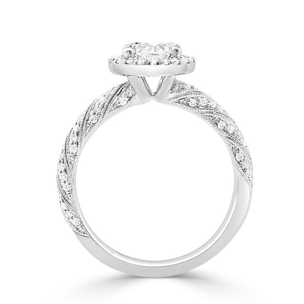Ladies Pave Set Twisted Milgrained Round Halo Diamond Ring