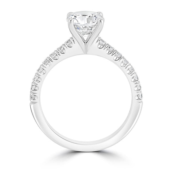 Ladies Four Claw Open Setting Round Diamond Pave Engagement Ring