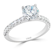 Ladies Four Claw Open Setting Round Diamond Pave Engagement Ring