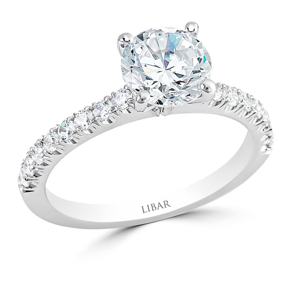Ladies Four Claw Open Setting Round Diamond Pave Engagement Ring