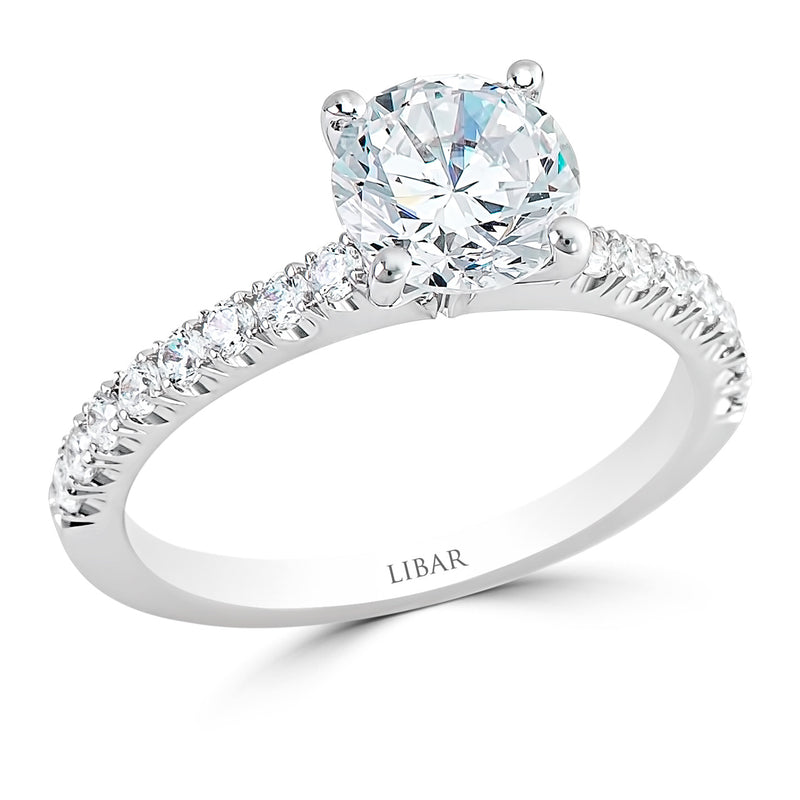 Ladies Four Claw Open Setting Round Diamond Pave Engagement Ring