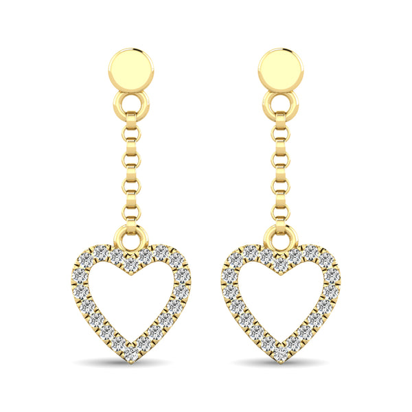 10K Yellow Gold 1/10 Ct.Tw.Diamond Heart Dangler Earrings