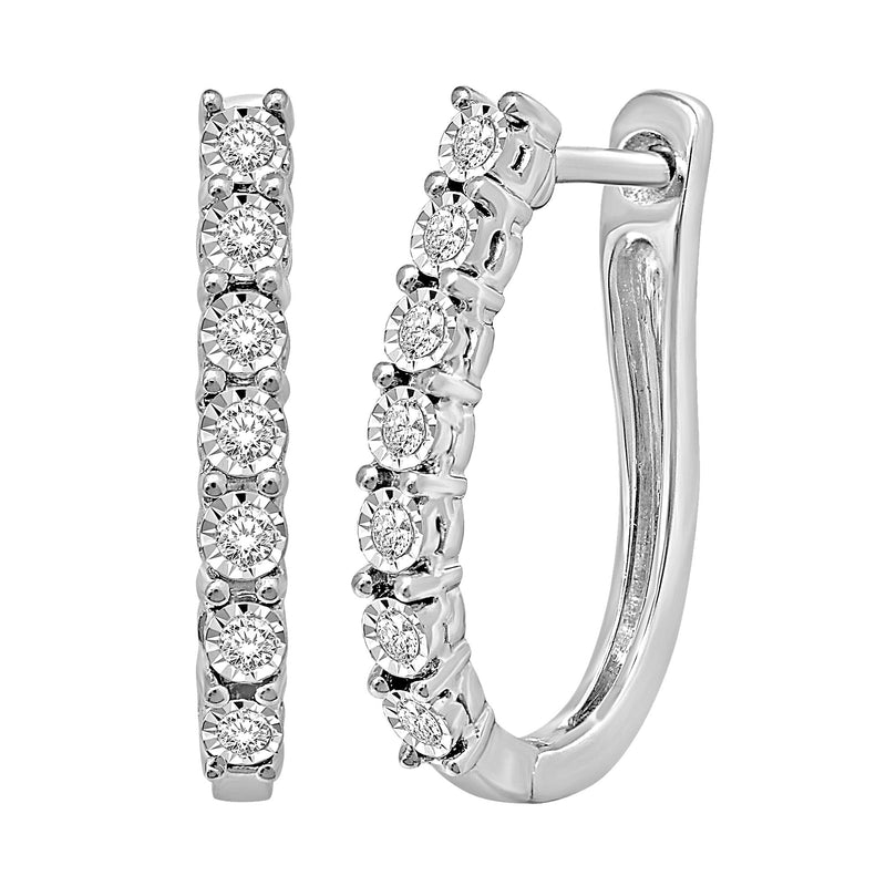 10K White Gold 1/10 Ct.Tw.Diamond Hoop Earrings