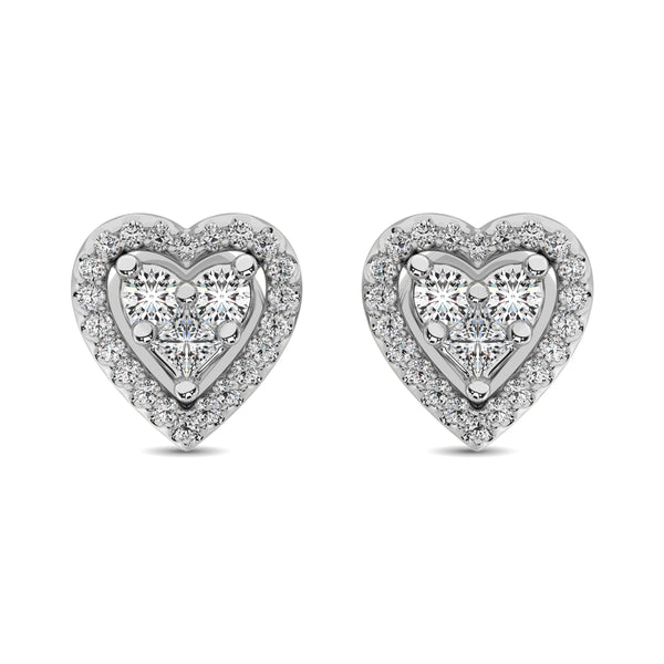 10K White Gold 1/3 Ct.Tw. Diamond Heart Stud Earrings