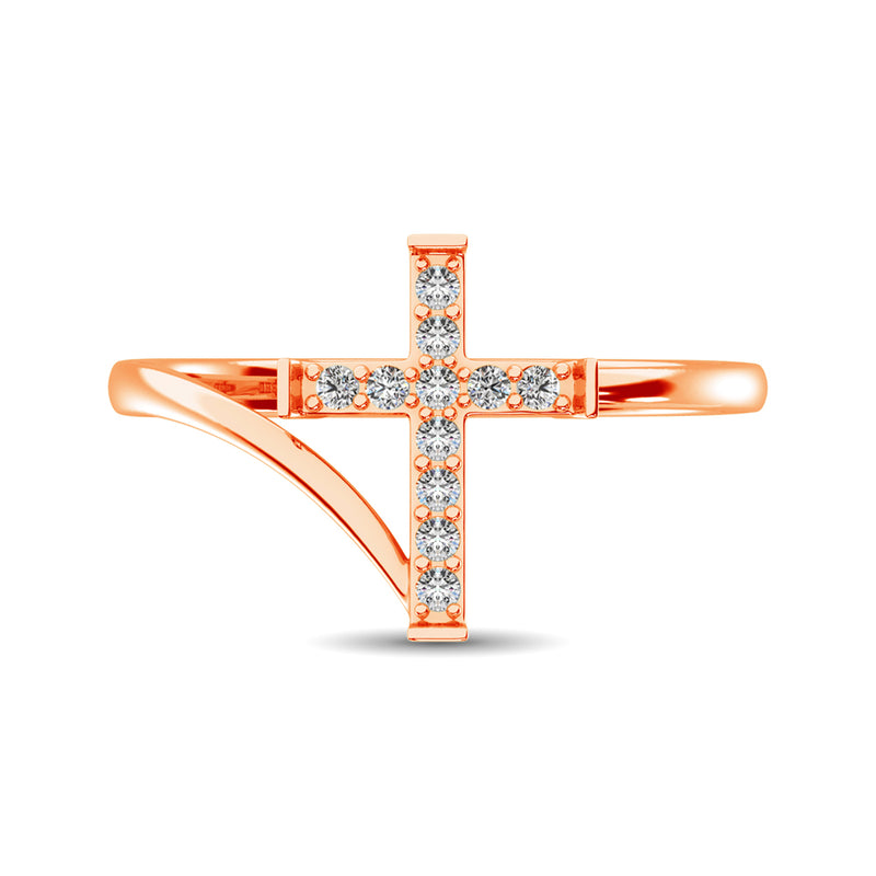 10K Rose Gold Diamond 1/8 Ct.Tw. Cross Ring