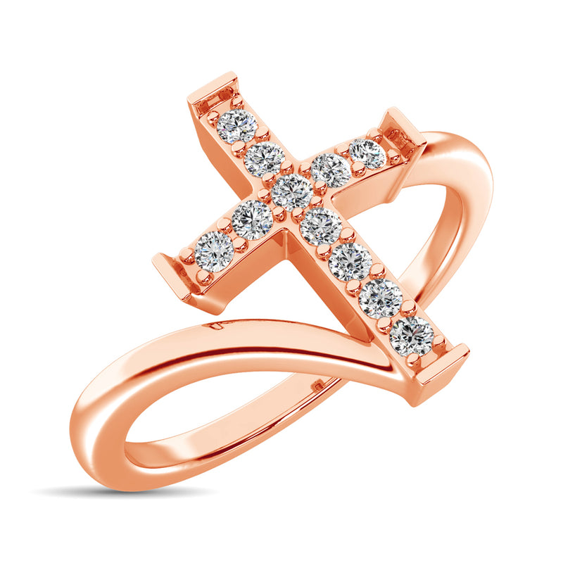 10K Rose Gold Diamond 1/8 Ct.Tw. Cross Ring