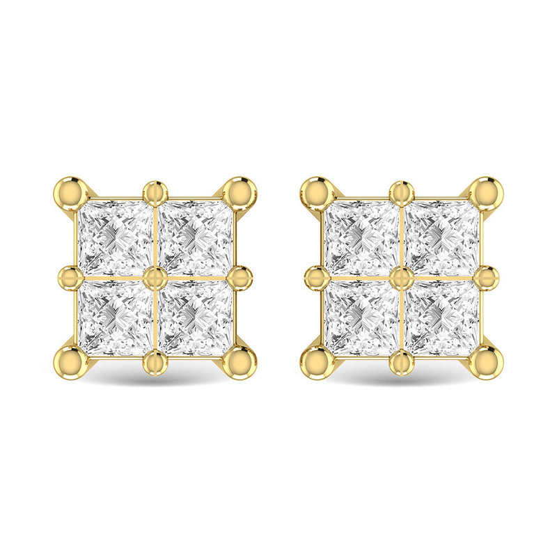 Diamond 3/4 Ct.Tw. Princess Cut Fashion Earrings in 14K Yellow Gold