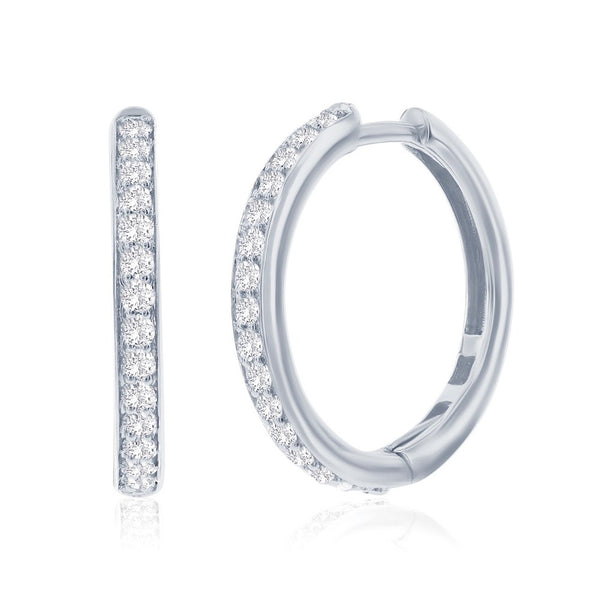 Sterling Silver, 0.47cttw Lab-grown Diamond, 19mm Hoop Earrings - (32 Stones)
