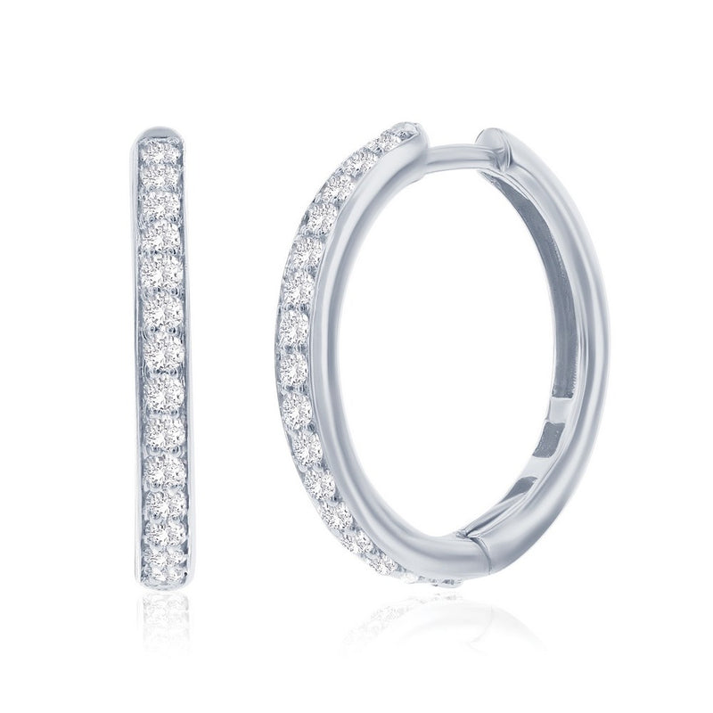 Sterling Silver, 0.47cttw Lab-grown Diamond, 19mm Hoop Earrings - (32 Stones)