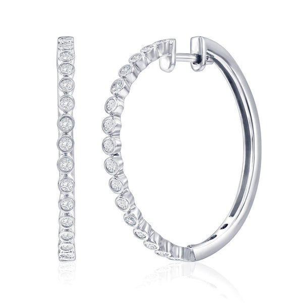 Sterling Silver, 0.43cttw Lab-Grown Diamond, 26mm Hoop Earrings - (32 Stones)