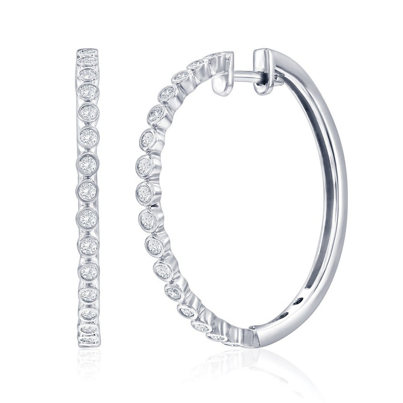 Sterling Silver, 0.43cttw Lab-Grown Diamond, 26mm Hoop Earrings - (32 Stones)