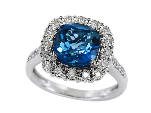 EFFY 14K WHITE GOLD DIAMOND,LONDON BLUE TOPAZ RING