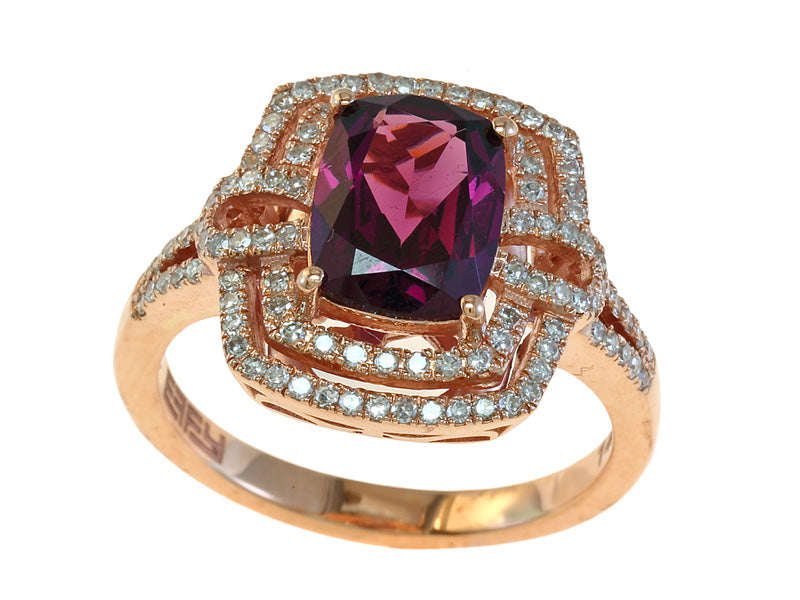 EFFY 14K ROSE GOLD DIAMOND and RHODOLITE RING