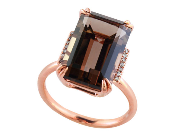 EFFY 14K ROSE GOLD DIAMOND,SMOKY QUARTZ RING