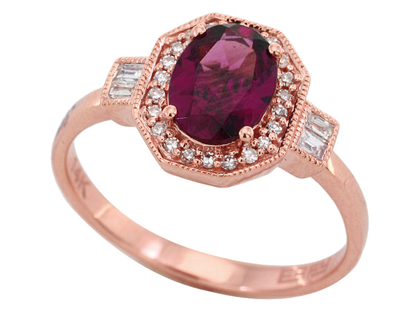 EFFY 14K ROSE GOLD DIAMOND,RHODOLITE RING