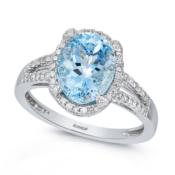 Effy 14K White Gold Diamond, Aquamarine Ring
