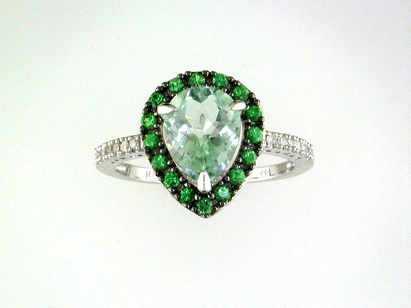 EFFY 14K WHITE GOLD DIAMOND,TSAVORITE RING