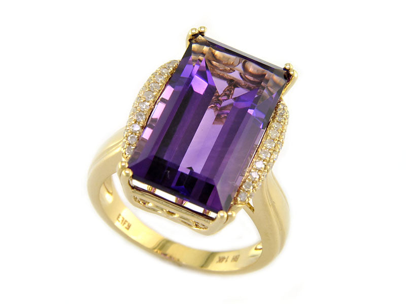 EFFY 14K YELLOW GOLD DIAMOND and AMETHYST RING