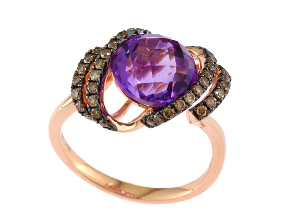 EFFY 14K ROSE GOLD BROWN DIAMOND AND AMETHYST RING