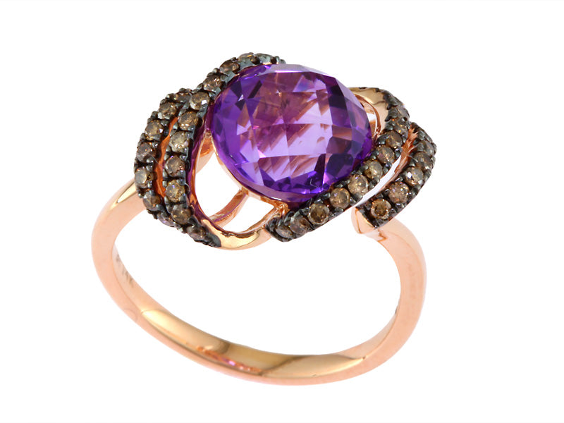 EFFY 14K ROSE GOLD BROWN DIAMOND AND AMETHYST RING