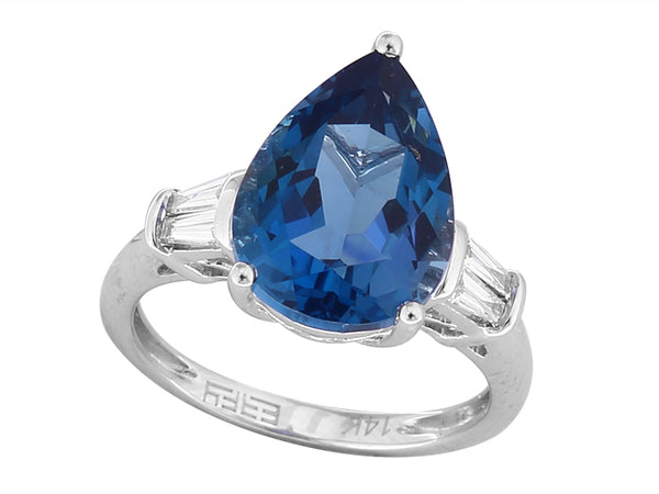 EFFY 14K WHITE GOLD DIAMOND,LONDON BLUE TOPAZ RING