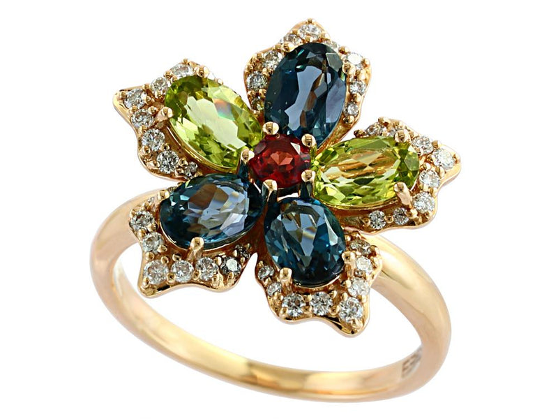 EFFY 14K YELLOW GOLD DIAMOND,LONDON BLUE TOPAZ,GARNET,PERIDOT RING