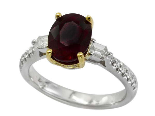 EFFY 18K WHITE and YELLOW GOLD DIAMOND,NATURAL RUBY RING