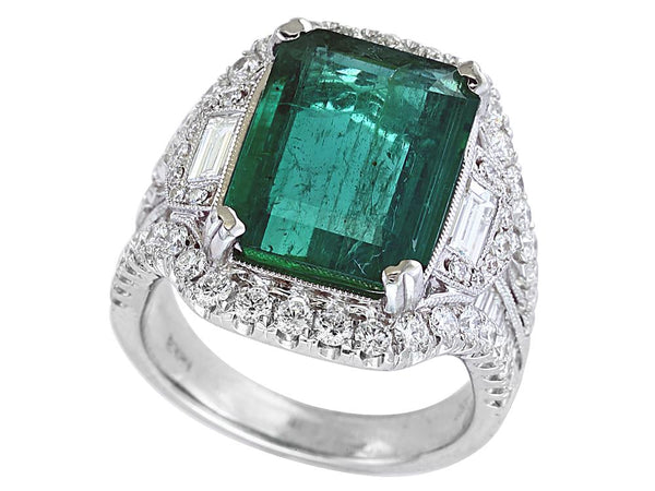 EFFY 18K WHITE GOLD DIAMOND,NATURAL EMERALD RING