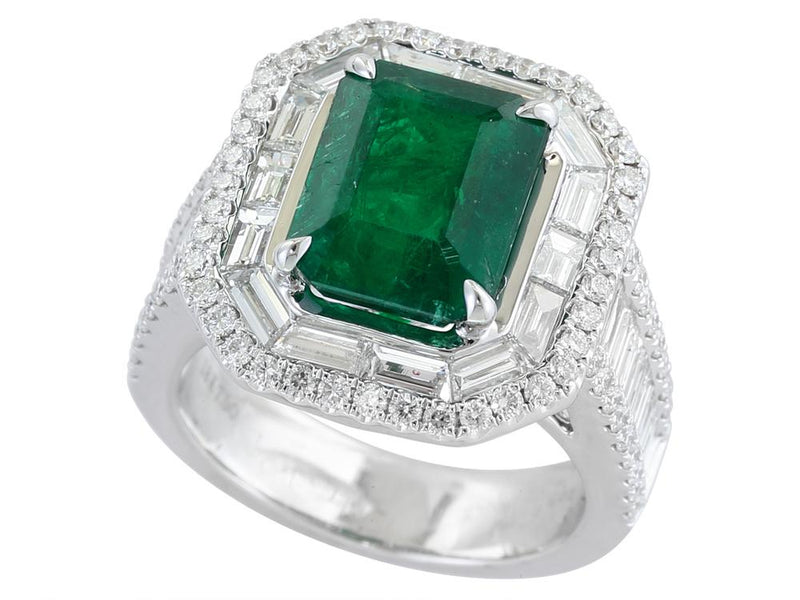 EFFY 18K WHITE GOLD NATURAL EMERALD RING