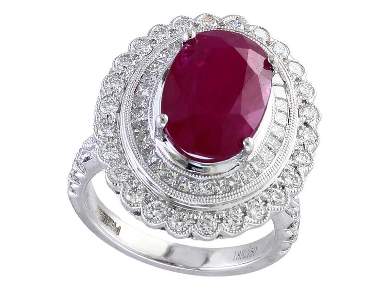 EFFY 18K WHITE GOLD DIAMOND,NATURAL RUBY RING