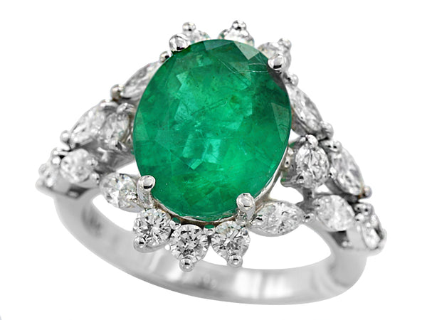 EFFY 14K WHITE GOLD DIAMOND,NATURAL EMERALD RING