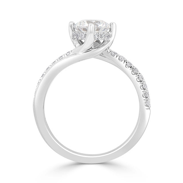 Double Row Pave Set Hidden Halo Round Engagement Ring