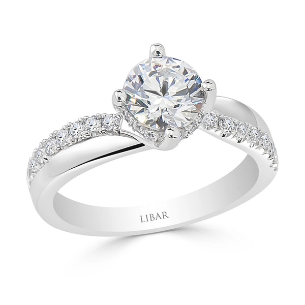 Double Row Pave Set Hidden Halo Round Engagement Ring