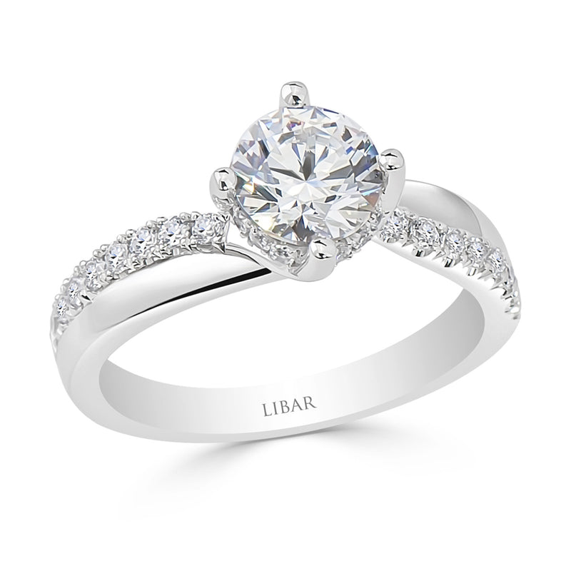 Double Row Pave Set Hidden Halo Round Engagement Ring