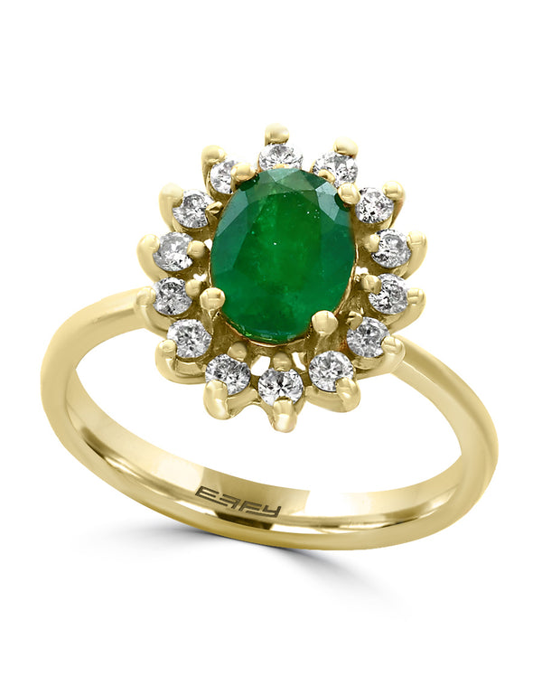 EFFY 14K YELLOW GOLD DIAMOND,NATURAL EMERALD RING