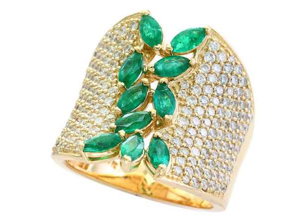 EFFY 14K YELLOW GOLD DIAMOND,NATURAL EMERALD RING