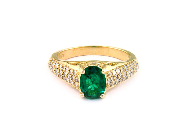 EFFY 14K YELLOW GOLD DIAMOND,NATURAL EMERALD RING