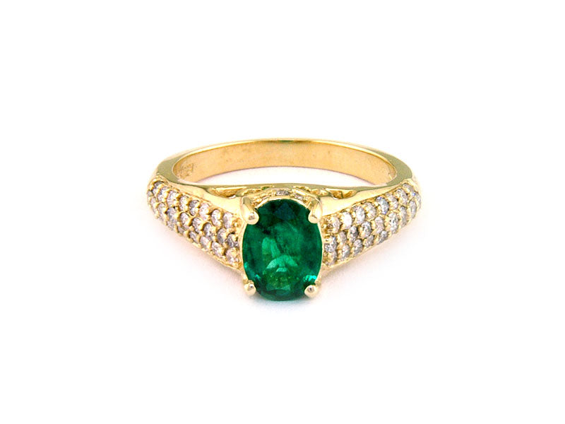 EFFY 14K YELLOW GOLD DIAMOND,NATURAL EMERALD RING