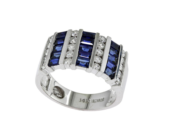 EFFY 14K WHITE GOLD DIAMOND,NATURAL SAPPHIRE RING