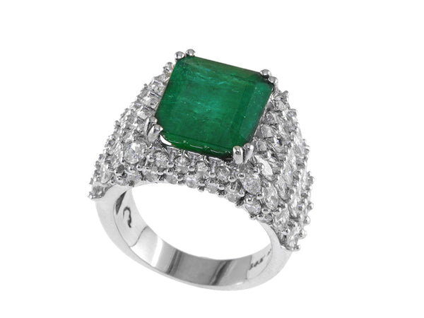 EFFY 14K WHITE GOLD DIAMOND,NATURAL EMERALD RING