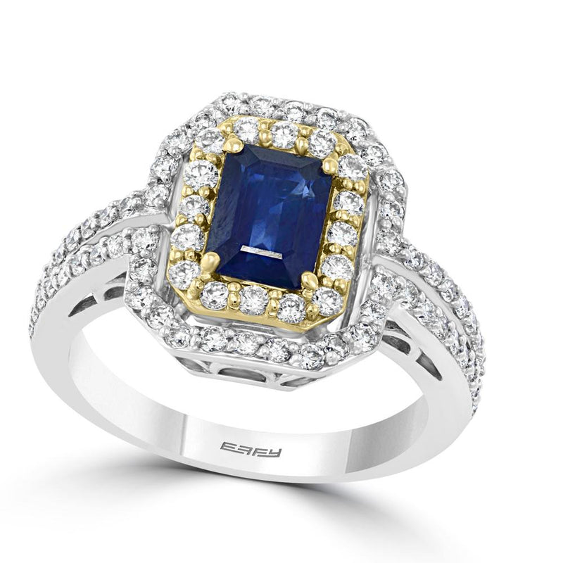 EFFY 14K WHITE and YELLOW GOLD DIAMOND,NATURAL SAPPHIRE RING