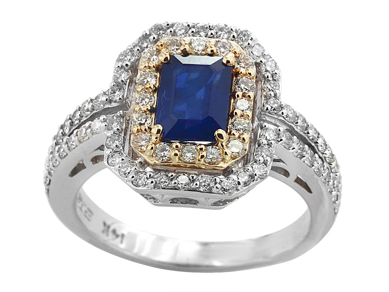 EFFY 14K WHITE and YELLOW GOLD DIAMOND,NATURAL SAPPHIRE RING