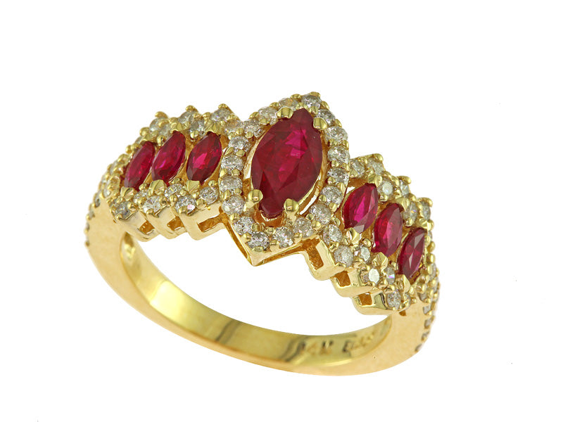 EFFY 14K YELLOW GOLD DIAMOND,NATURAL RUBY RING