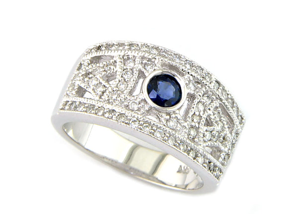 EFFY 14K WHITE GOLD DIAMOND,NATURAL SAPPHIRE RING