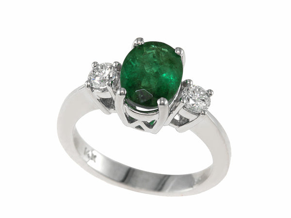 EFFY 14K WHITE GOLD DIAMOND,NATURAL EMERALD RING