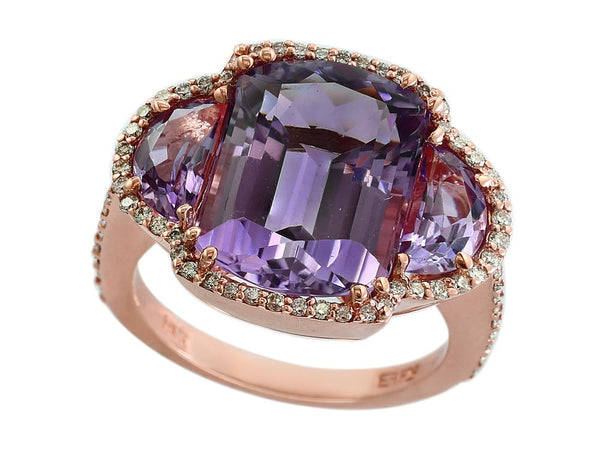 EFFY 14K ROSE GOLD DIAMOND,PINK AMETHYST RING