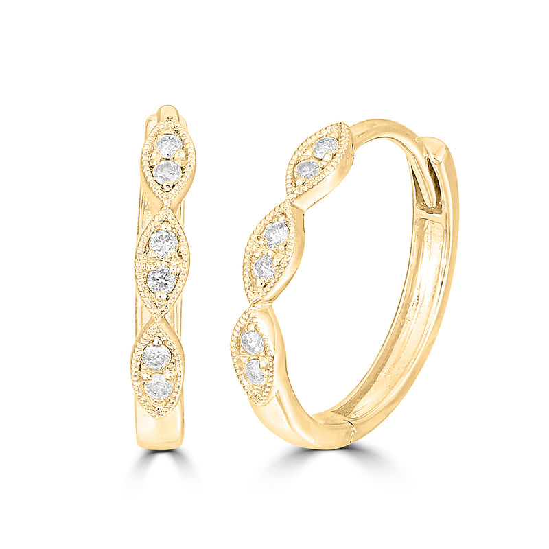 14K Yellow Gold 1/10 Ct.Tw. Diamond  Stackable Hoop Earrings