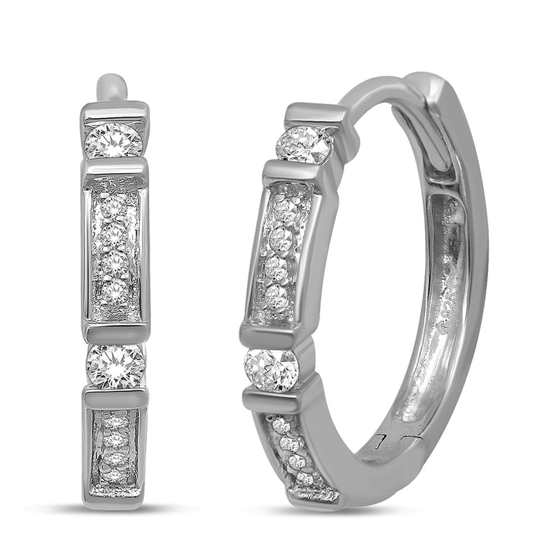 14K White Gold 1/6 Ct.Tw. Diamond  Stackable Hoop Earrings