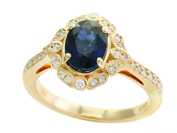 EFFY 14K YELLOW GOLD DIAMOND,NATURAL SAPPHIRE RING