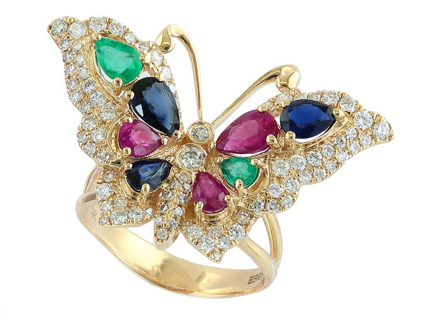 EFFY 14K YELLOW GOLD DIAMOND,NATURAL EMERALD,NATURAL RUBY,NATURAL SAPPHIRE RING